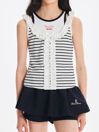 Girls Ruffle Trim Bow Sleeveless Summer Tank Top