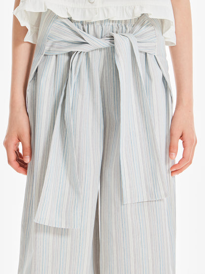 Striped Wide Leg Pants with Tie Waist and Pockets