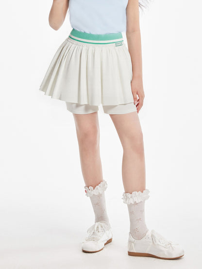 Girls Pleated Skirt Shorts with Embroidery Casual
