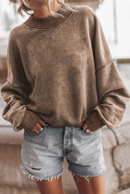Washed Green Drop Shoulder Crewneck Sweatshirt for Women