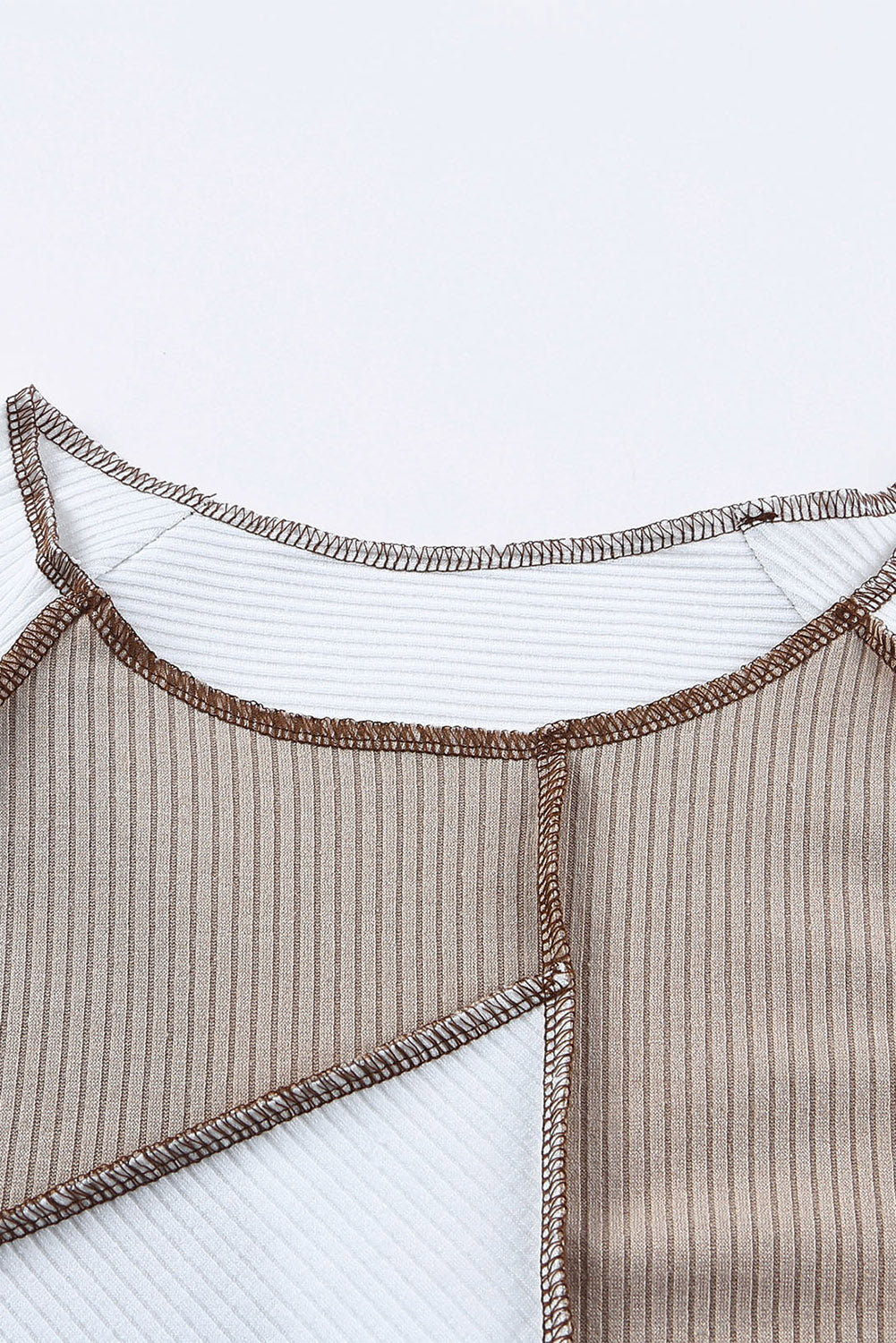 Irregular Color Block Rib Knit Long Sleeve Top