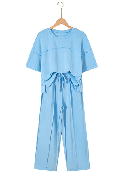 Boxy Tee and Wide Leg Pants Lounge Set Casual Outfit