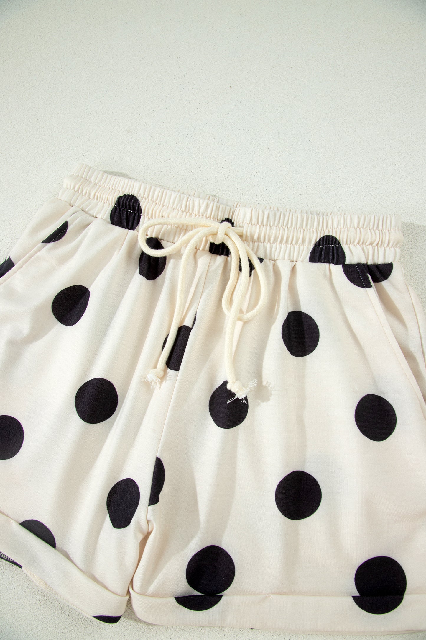 Green Polka Dot Lounge Set V Neck Tee and Shorts