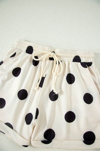 Green Polka Dot Lounge Set V Neck Tee and Shorts