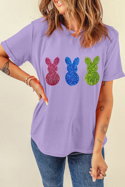 Wisteria Easter Shiny Bunny Graphic Crew Neck Tee