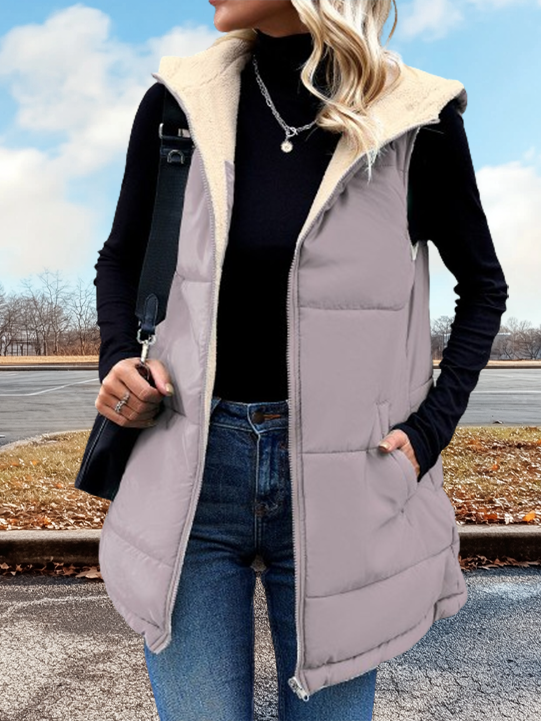 Sleeveless Fleece Vest Jacket with Zip-Up Hoodie