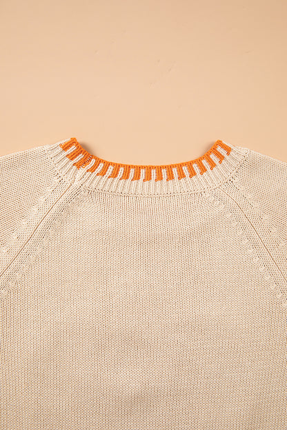 Pumpkin Knit Sweater Autumn Floral Embroidered Relaxed Fit