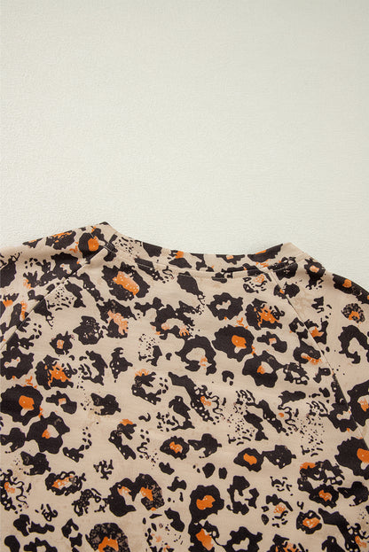 Brown Leopard Bleached Raglan Sleeve Pullover Sweatshirt