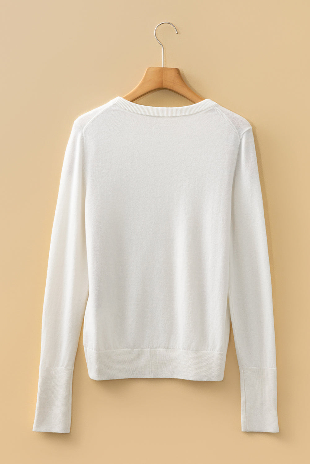 White Slim Fit Knit Sweater with Button Split Cuffs