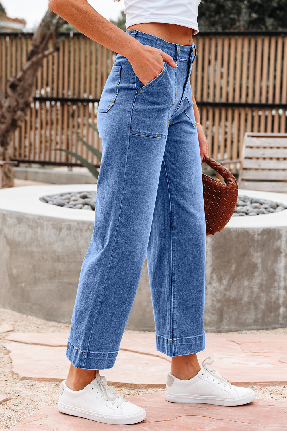 Breen Cropped High Rise Wide Leg Denim Pants