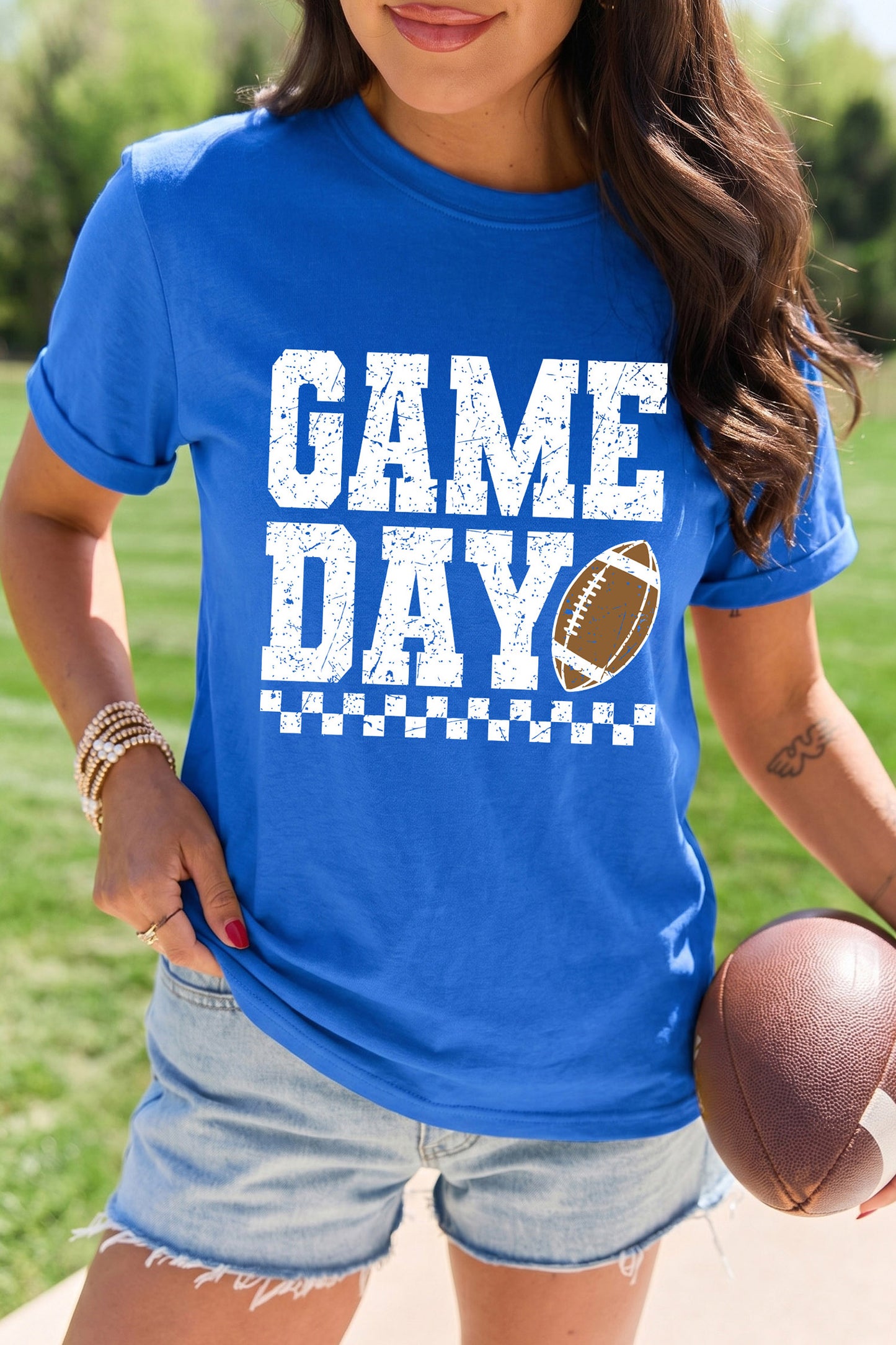 Back to School Game Day Football Checkered Graphic Tee