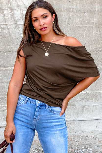 Pink Plus Size Asymmetric Neck Short Sleeve Blouse