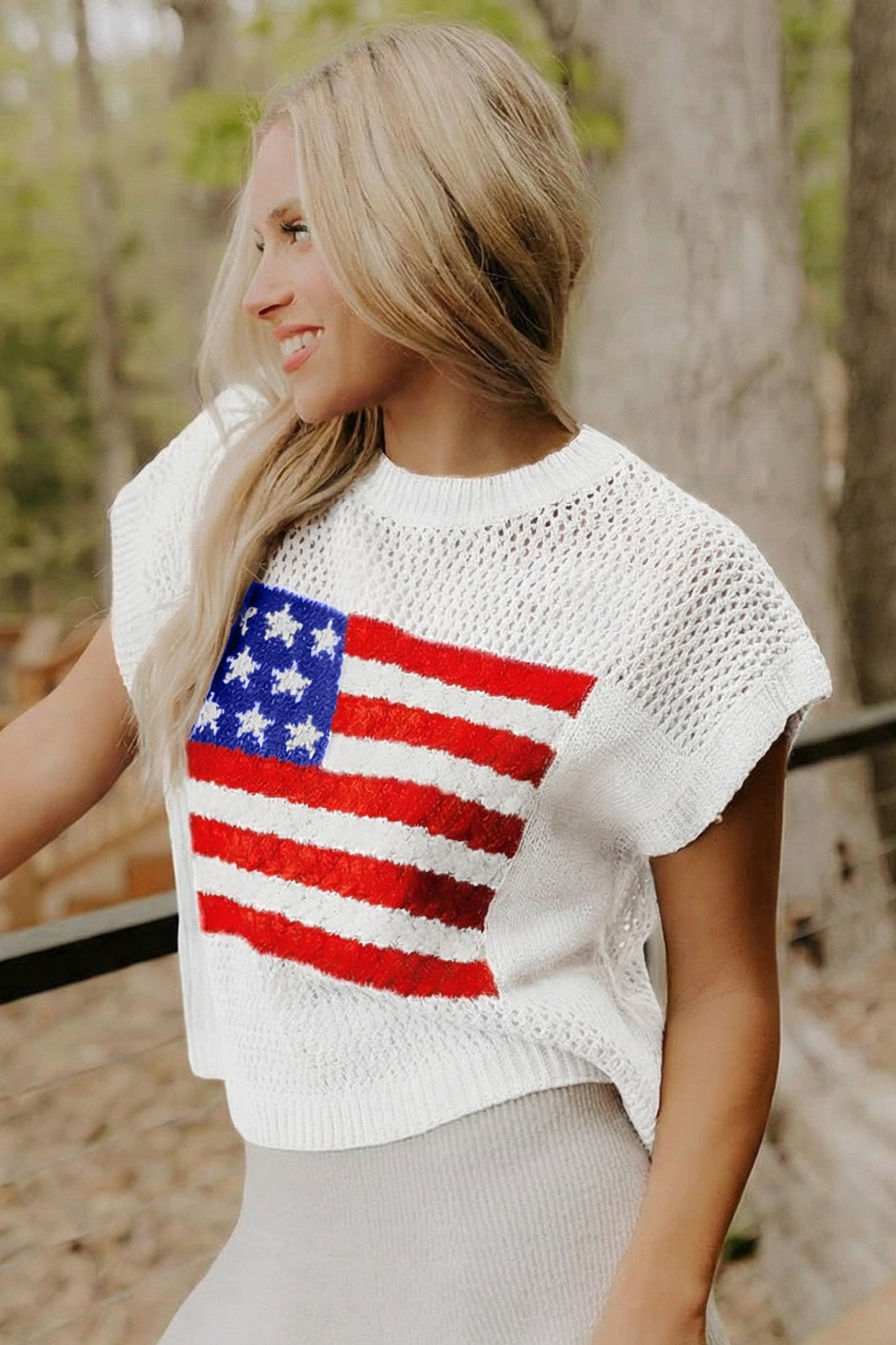 American Flag Knit Sweater Vest Patriotic Summer Top