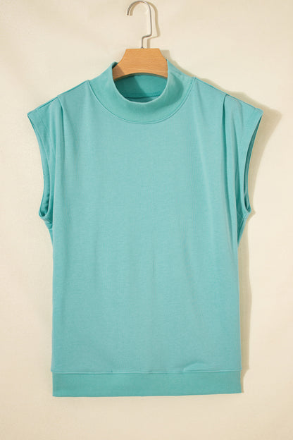 High Neck Cap Sleeve Loose Casual Top