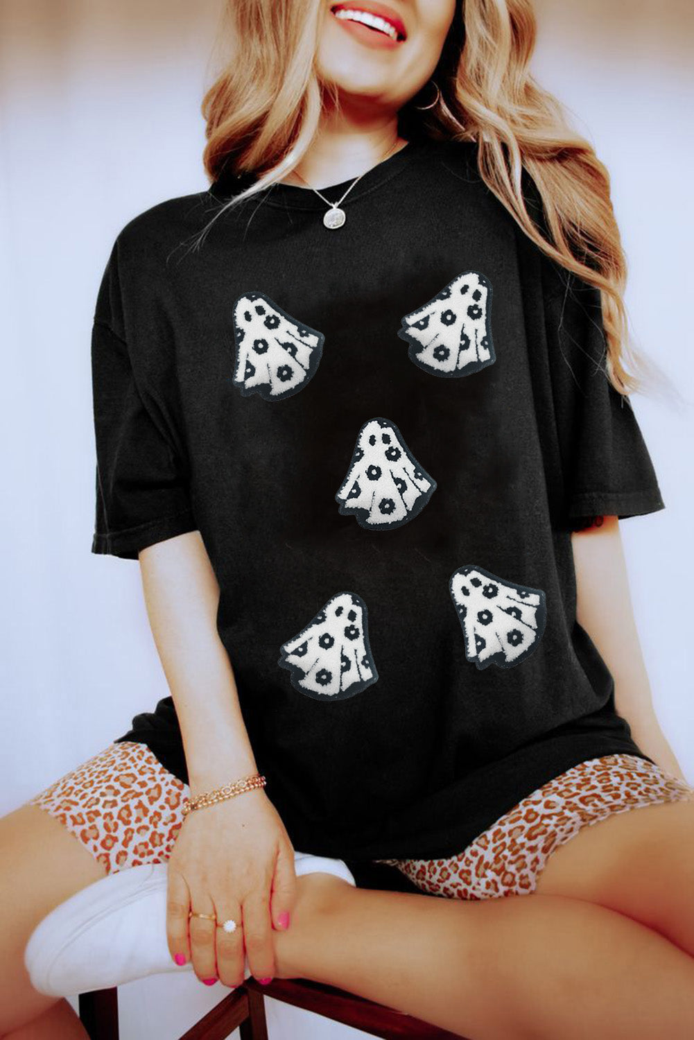 Women's Halloween Ghost Graphic Cotton Blend T-Shirt