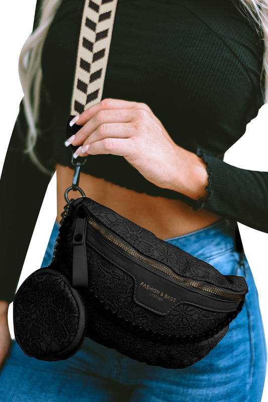 Black Crossbody Belt Bag with Contrast Strap and Coin Purse