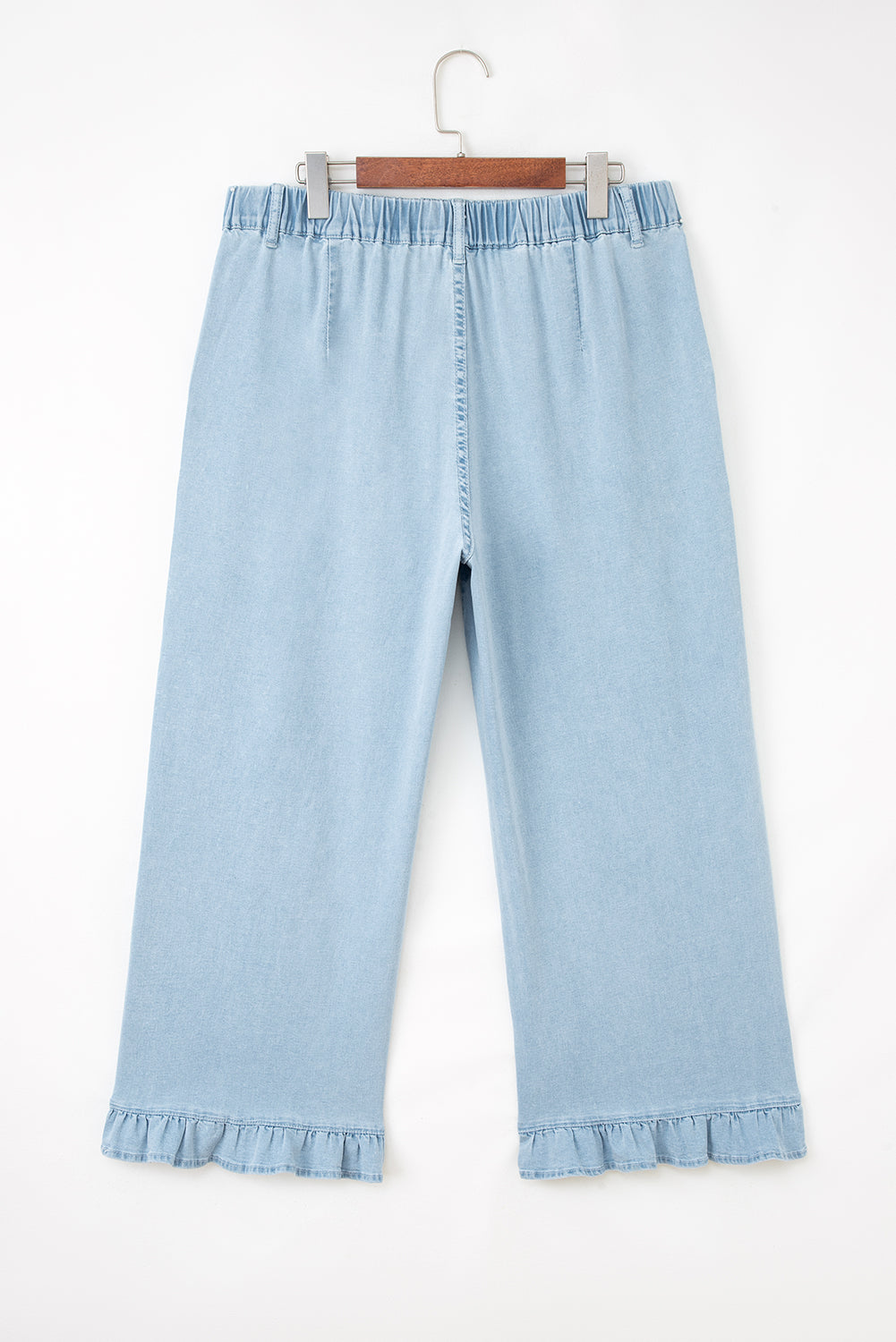 Sail Blue Plus Size Elastic Waist Ruffle Hem Jeans