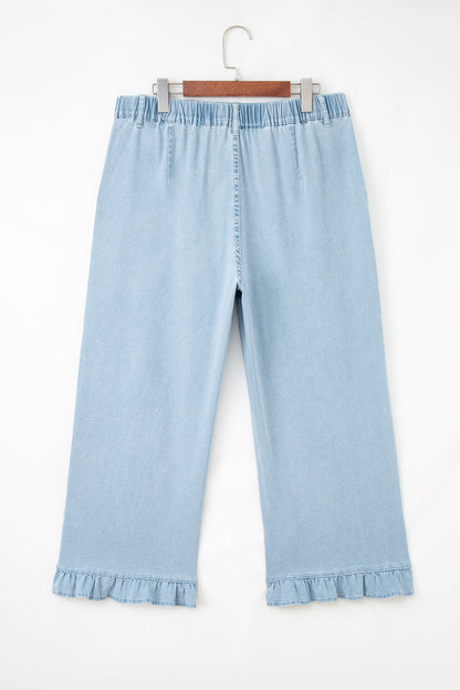 Sail Blue Plus Size Elastic Waist Ruffle Hem Jeans