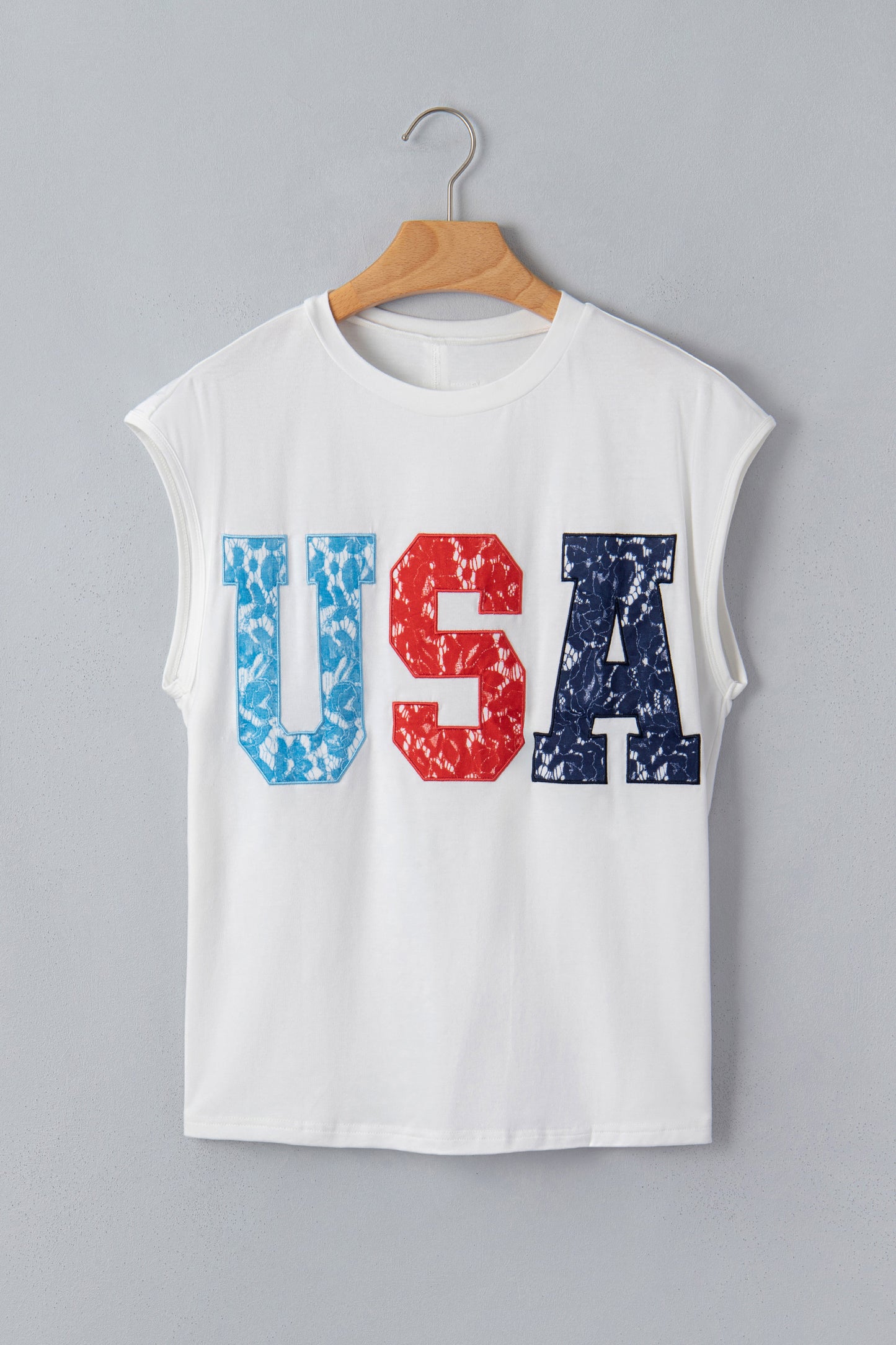 USA Lace Letter Dolman Tee Flag Day July 4th Top