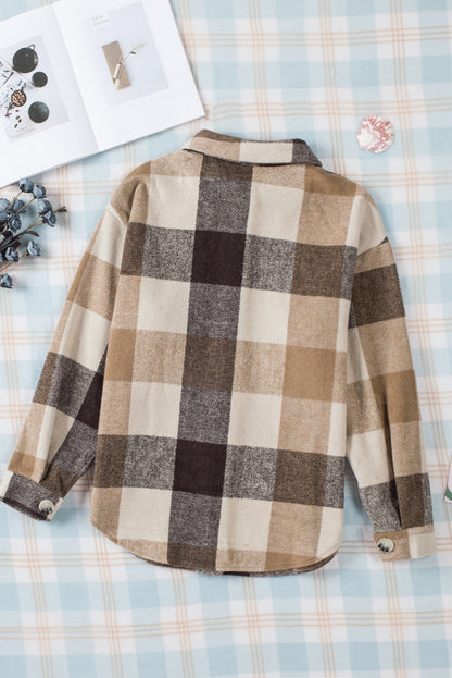 Plaid Colorblock Long Sleeve Jacket with Pockets – Casual Chic