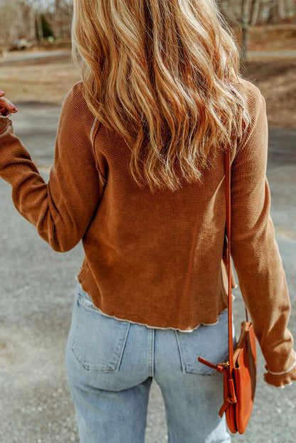 Blue Textured Round Neck Long Sleeve Top