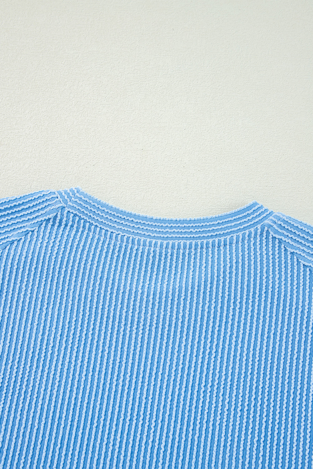 Blue Ribbed Knit Lounge Set Wide Leg Pants Outfit