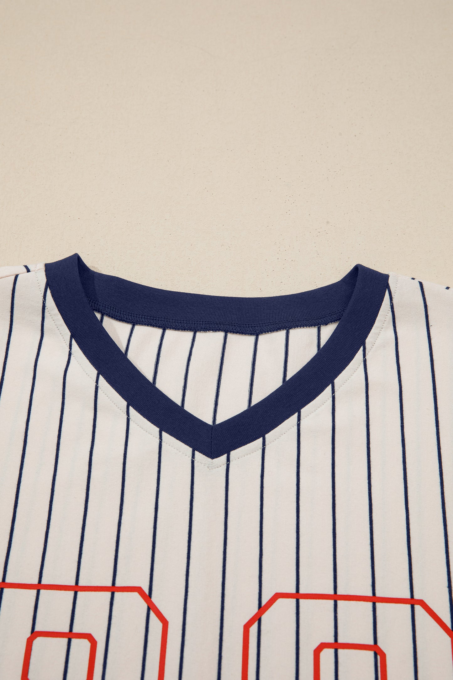 Striped 88 Graphic Lace Sleeve V Neck Faux Layered Top