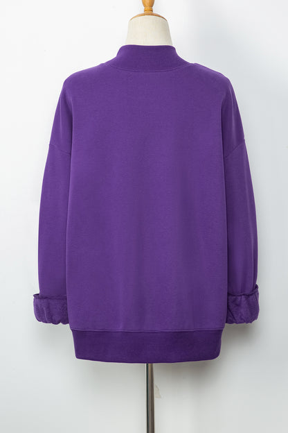Oversized Mock Neck Sweatshirt Drop Shoulder Pullover