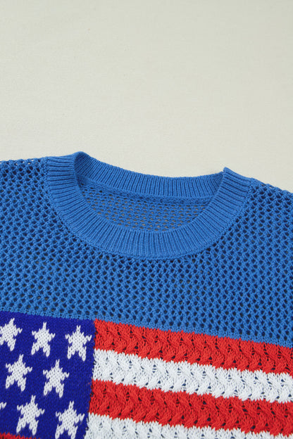 American Flag Knit Sweater Vest Patriotic Summer Top