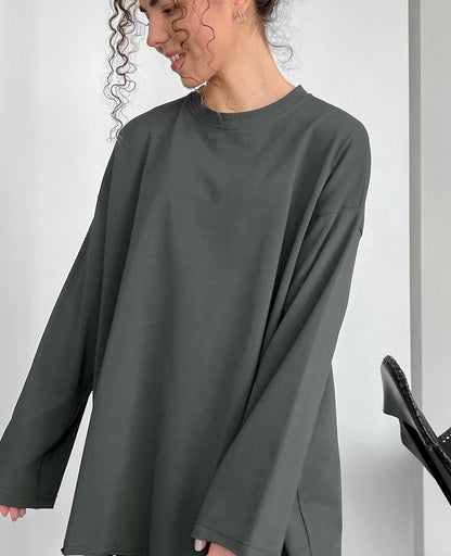 Loose Fit Cotton Long Sleeve Casual T Shirt for Women