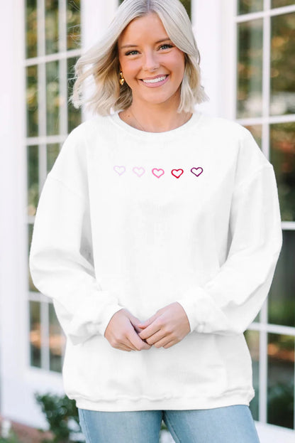 Pink XOXO Heart Embroidered Ribbed Knit Valentines Sweatshirt