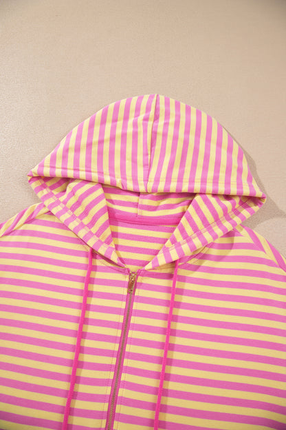 Striped Zip Up Hoodie Shorts Set Lounge Outfit
