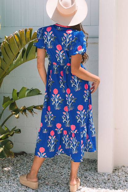 White Floral Contrast Trim V Neck Maxi Dress