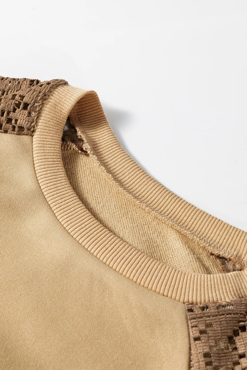 Customizable Khaki Lace Patchwork Colorblock Drop Shoulder Sweatshirt