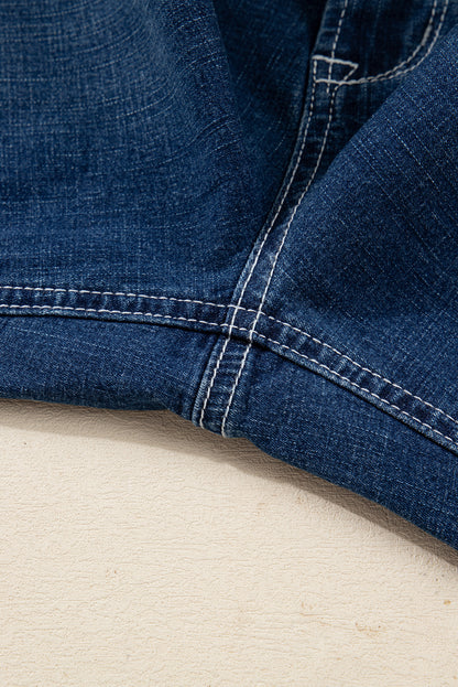 Sail Blue Stitched High Waist Loose Cuffed Jeans