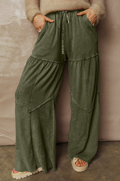 Women's Black Mineral Wash Wide Leg Patchwork Pants