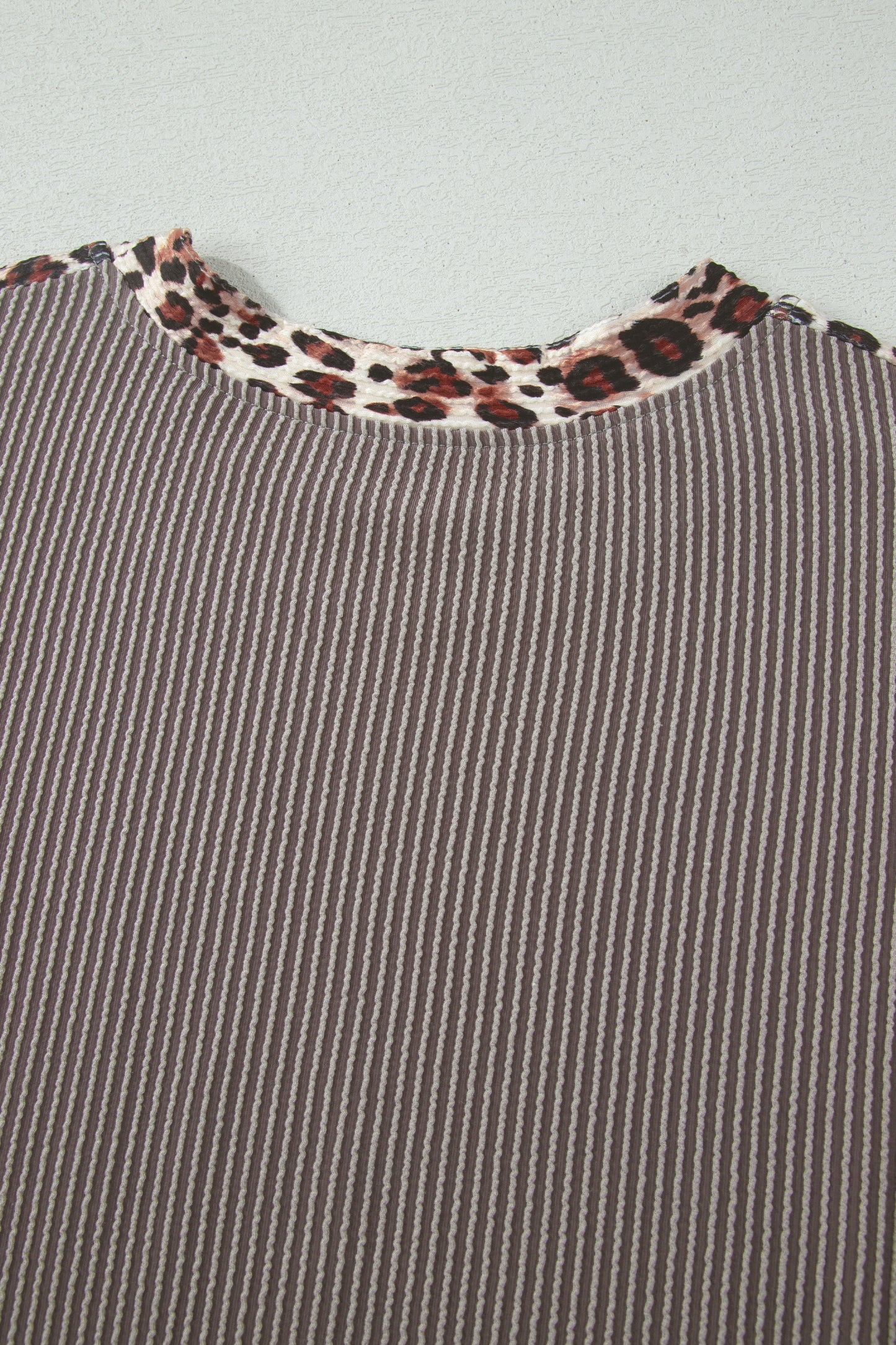 Leopard Trim Ribbed Short Sleeve Top and Shorts Set