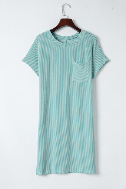 Striped Ribbed Knit Pocket T-Shirt Dress for Women