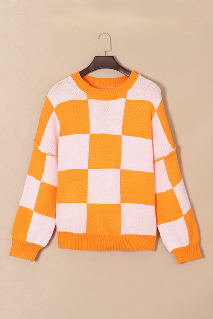 Green Checkered Bishop Sleeve Sweater