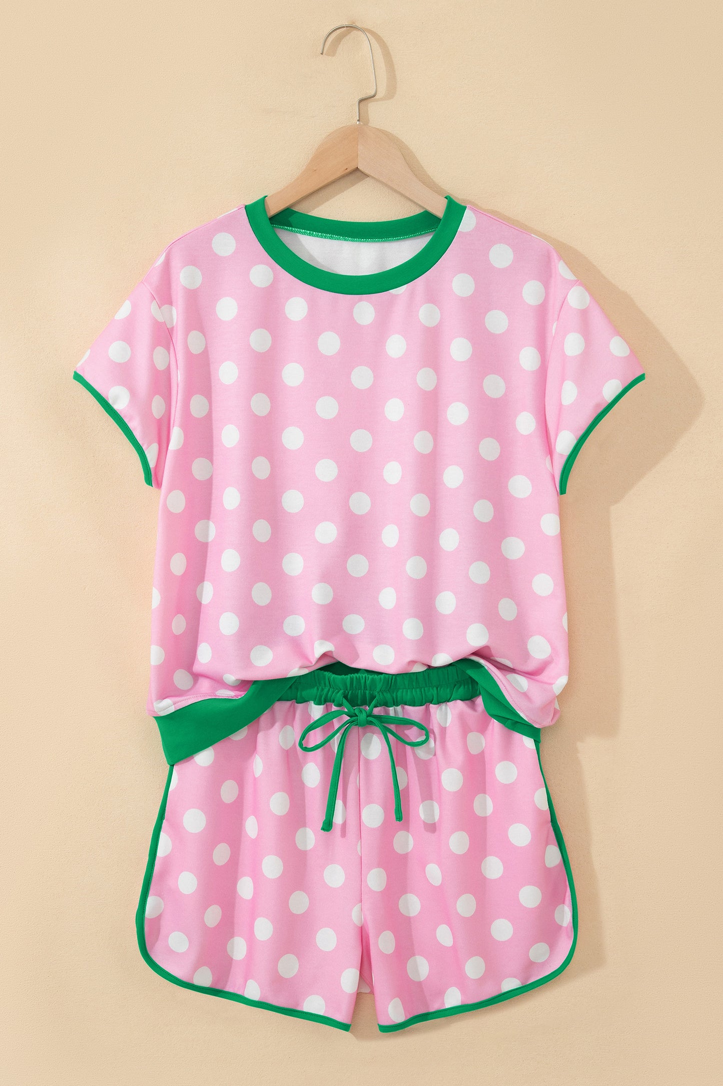 Polka Dot Lounge Set Contrast Trim Tee and Shorts