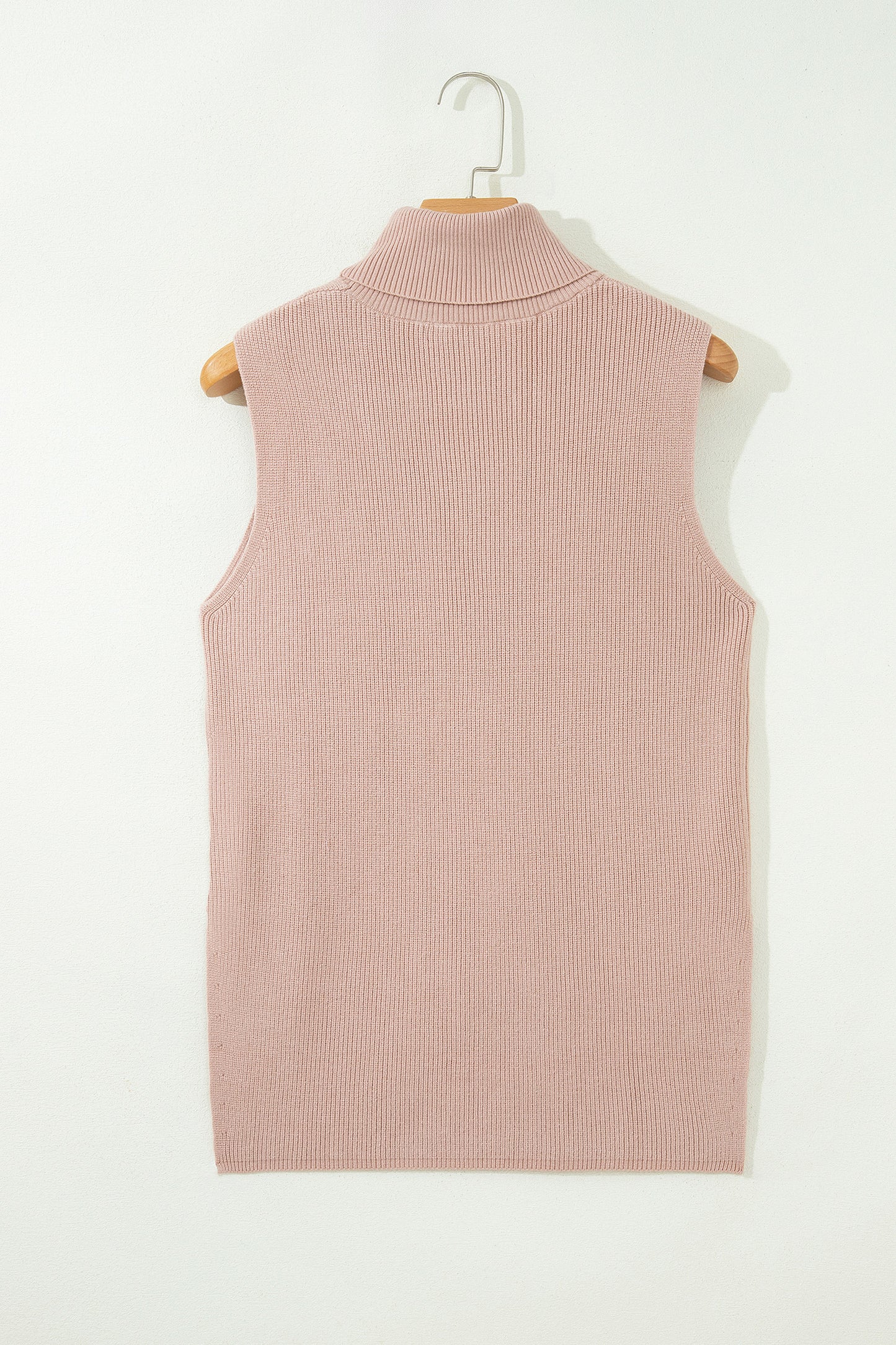 Beige Sleeveless Turtleneck Knit Sweater Vest Top