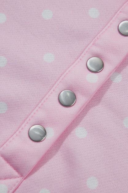 Polka Dot Button Collar Pullover Sweatshirt