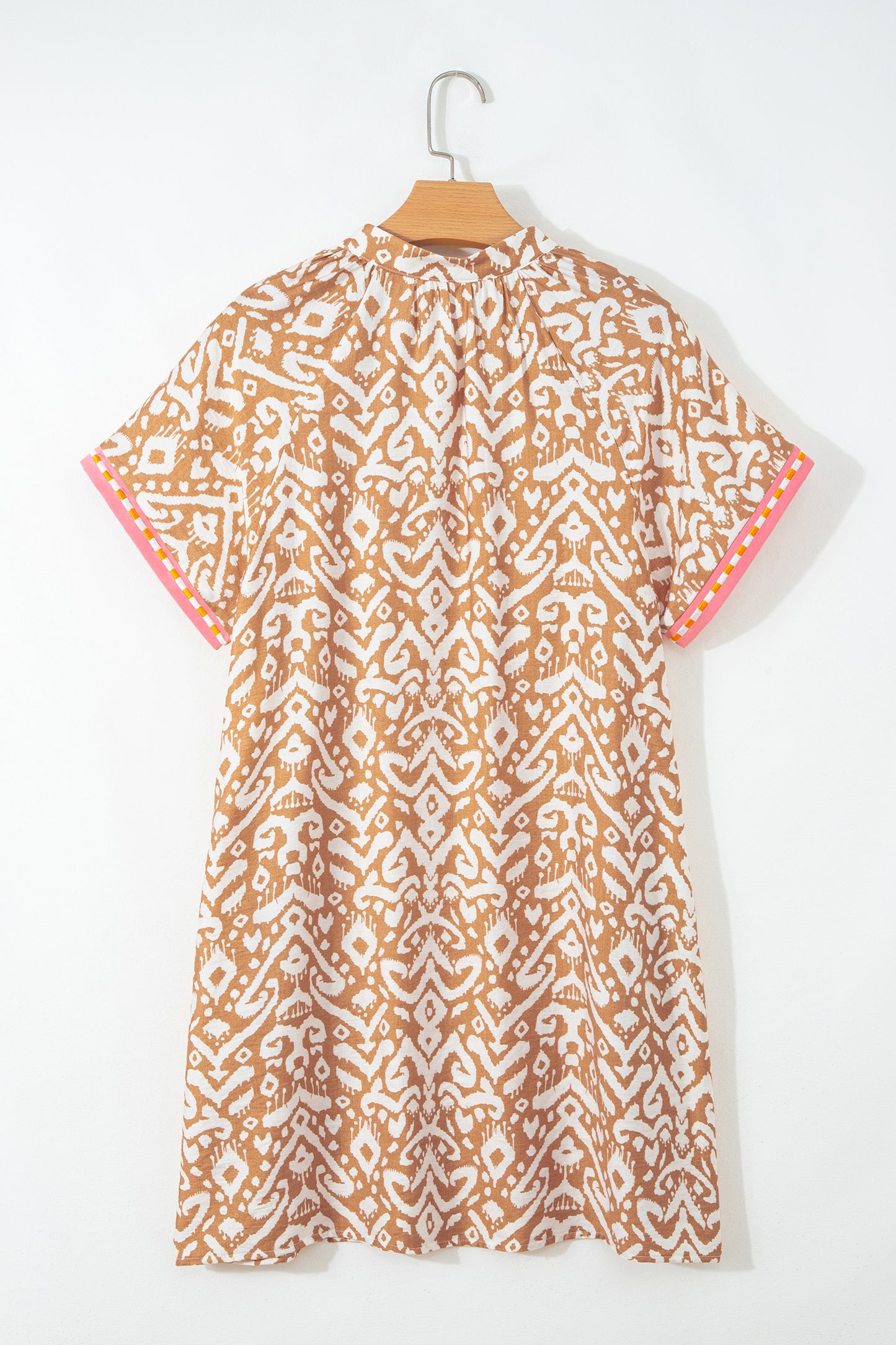 Boho Ikat Print V Neck Shift Dress Summer Mini Dress