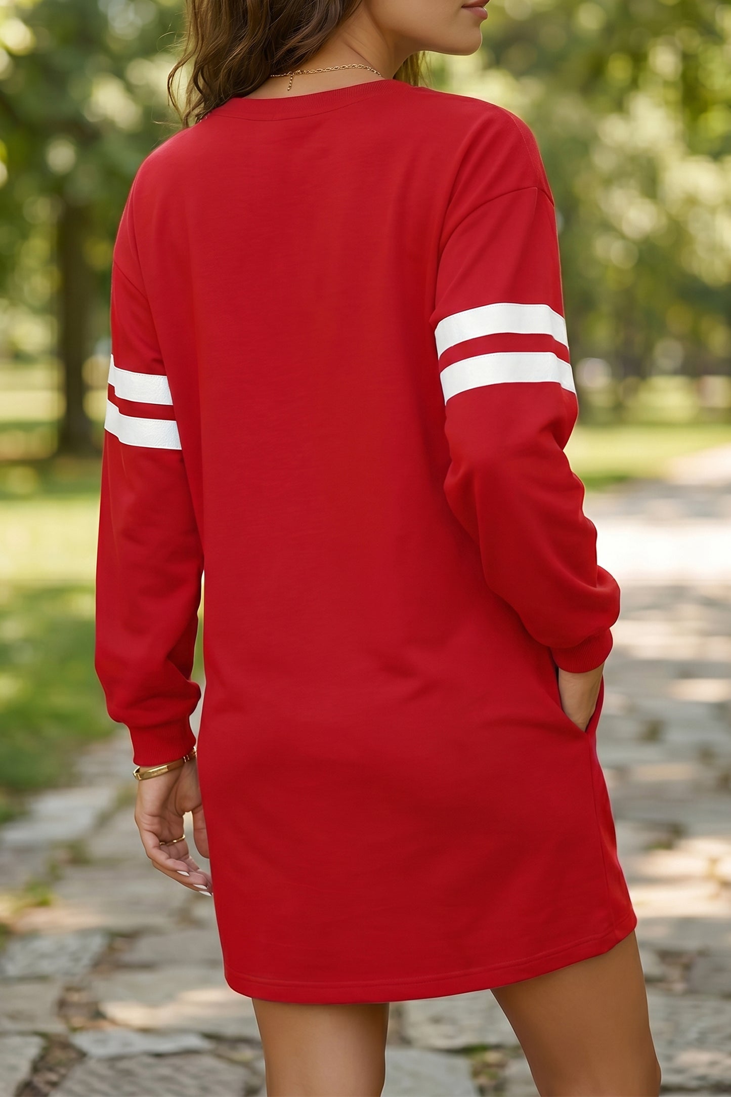Customizable Varsity Stripe Sleeve Sweatshirt Dress Game Day