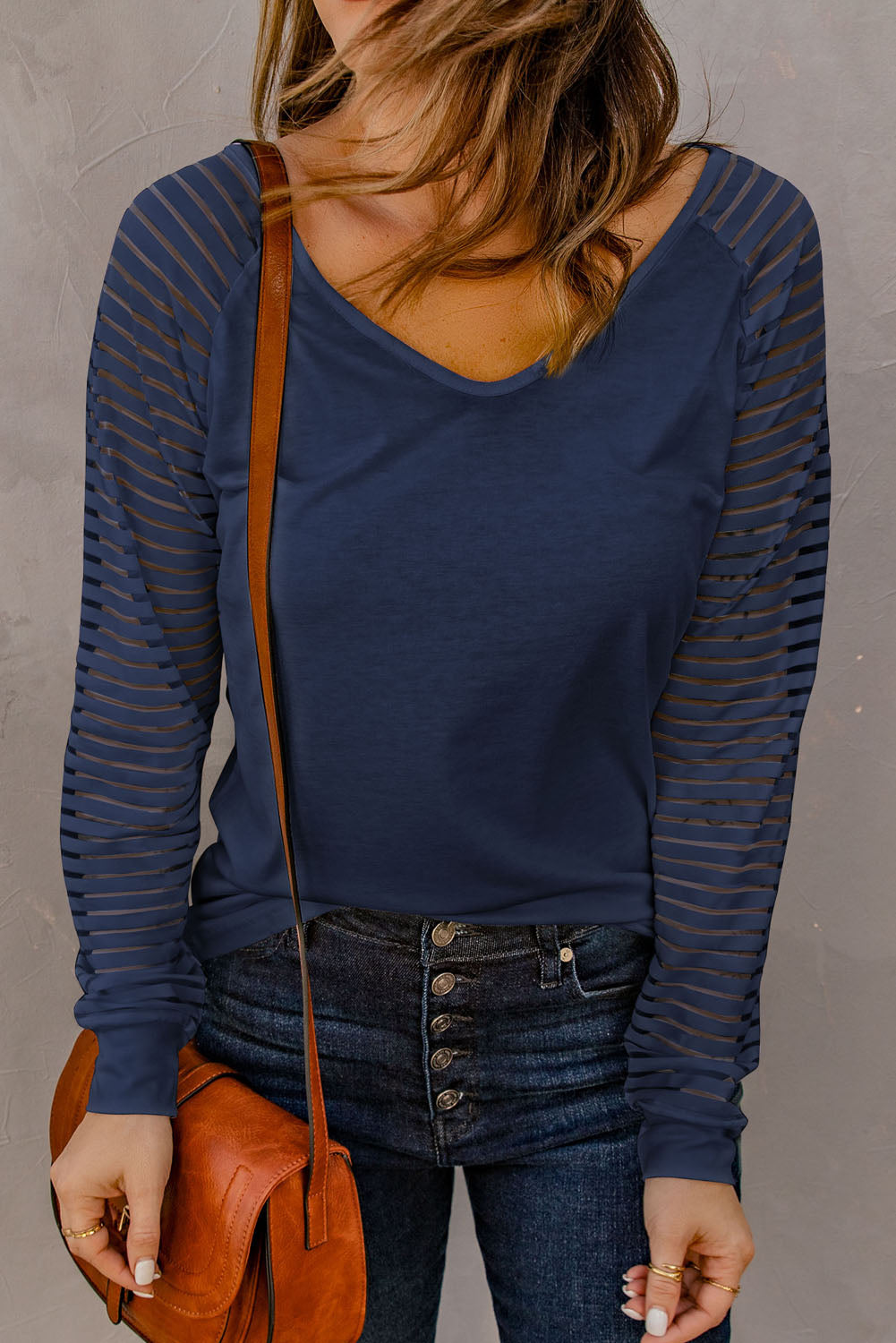 Blue Sheer Stripe V-Neck Top