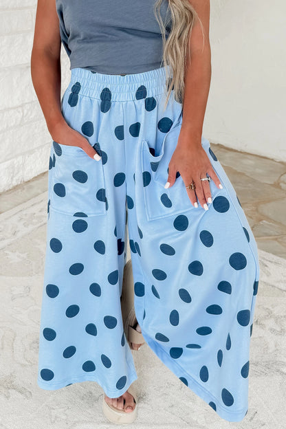 Khaki Polka Dot Wide Leg Palazzo Pants with Pockets