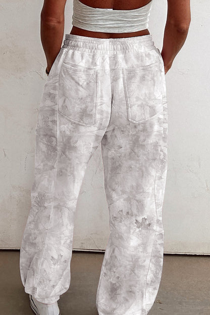 Beige Camo Print Drawstring Baggy Jogger Pants