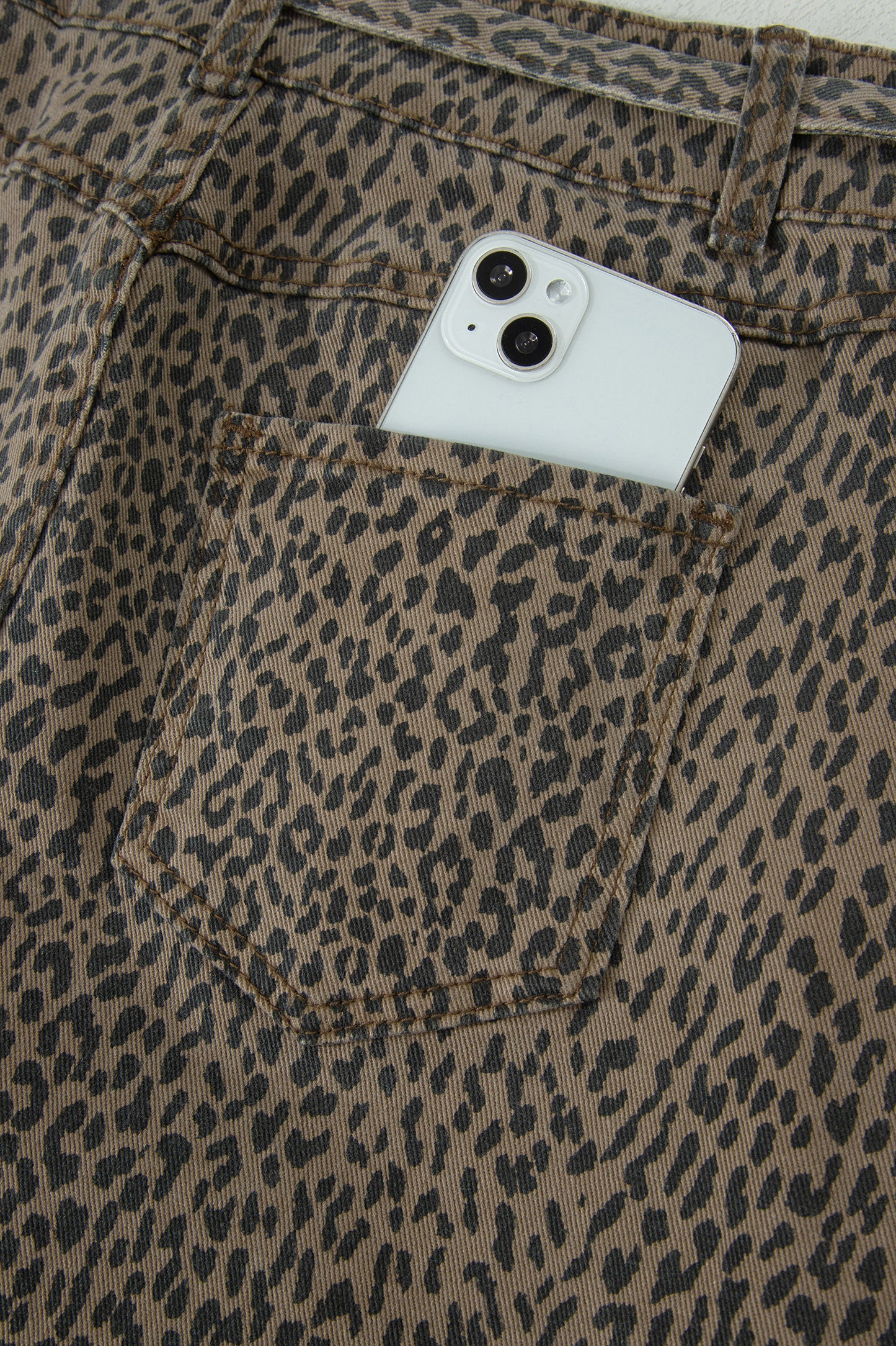 Leopard Print High Waist Loose Denim Shorts
