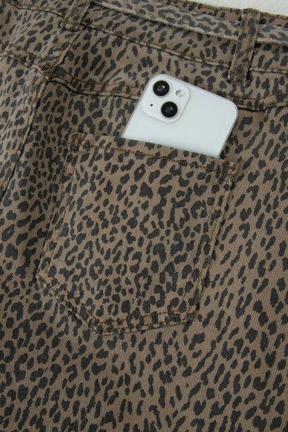 Leopard Print High Waist Loose Denim Shorts