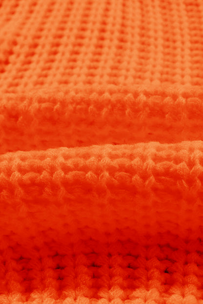 Orange Ribbed Knit Sweater Oversized Wide Neck Pullover
